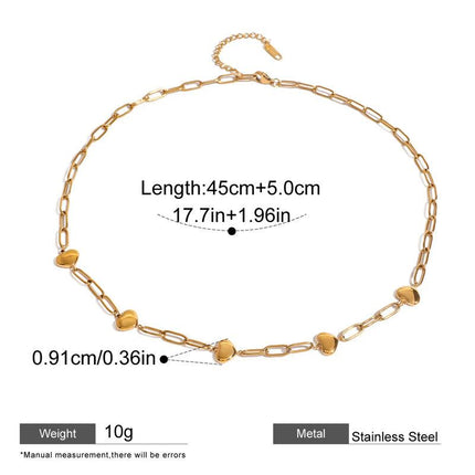 Collier et bracelet minimaliste en acier inoxydable plaqué or 18 carats avec trombone et cœur