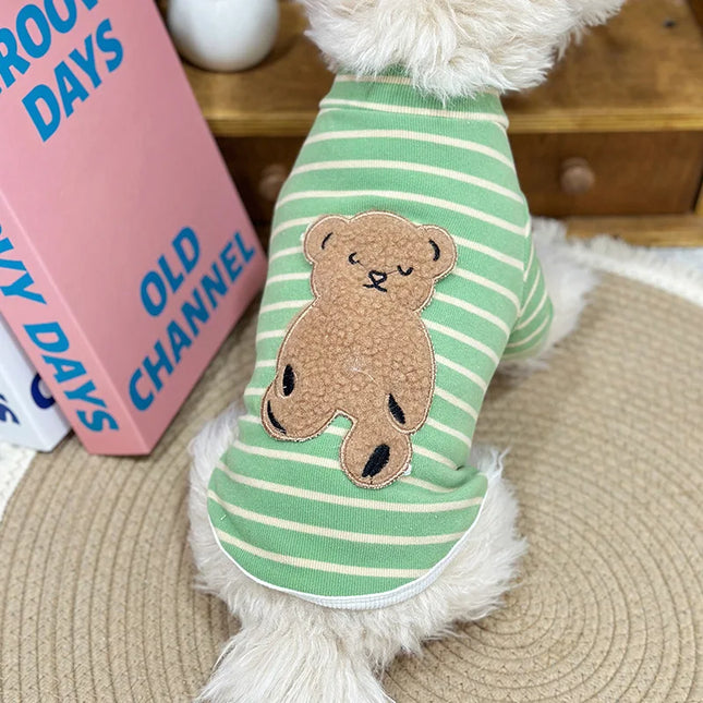 Sweat à capuche confortable à rayures en forme d'ours en peluche pour petits chiens et chats