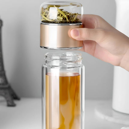 Botella de agua con infusor de té de vidrio de borosilicato de alta calidad