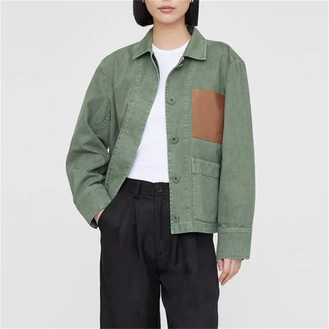 Chaqueta verde retro elegante de otoño para mujer