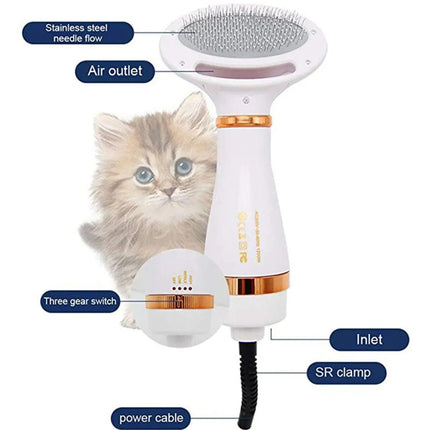 Hair Dryer and Comb Brush Portable Dog Hair Blower Adjustable Temperature Low Noise Pet Grooming Hair Dryer Puppy Fur Blower - Wnkrs