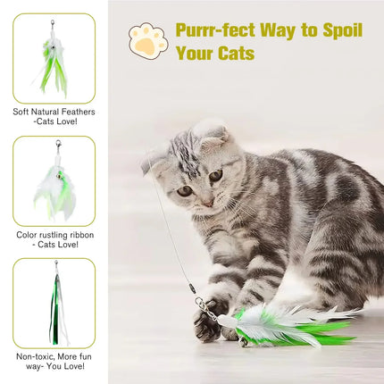 Jouet interactif rétractable pour chat avec laser, plume et baguette télescopique pour chats