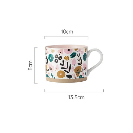 Tasse en céramique à fleurs peintes nordiques – Tasse à café, à thé et à petit-déjeuner de 400 ml