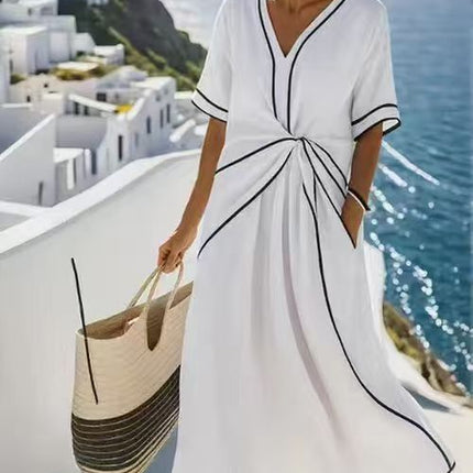 Vestido largo holgado con estampado de rayas para mujer