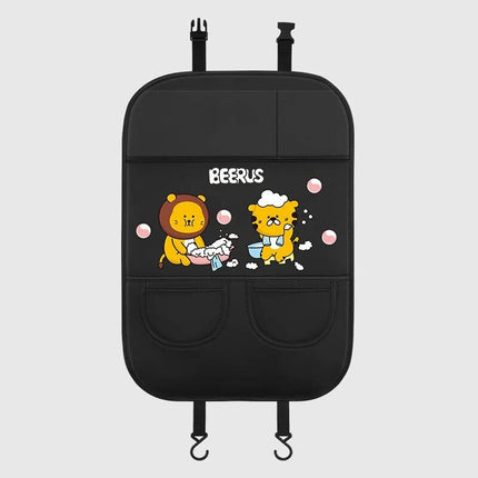 Car Seat Back Protector with Cartoon Design & Storage Pocket - Wnkrs