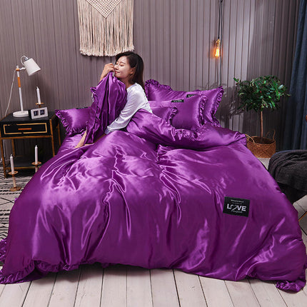 Pure Color Washed Silk Bed Sheet Ice Silk Four-piece Bed Sheet Duvet Cover - Wnkrs