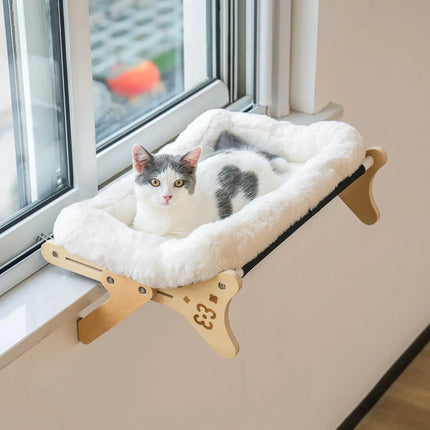 Hamaca de madera ajustable 2 en 1 para ventana de gato con cama suave