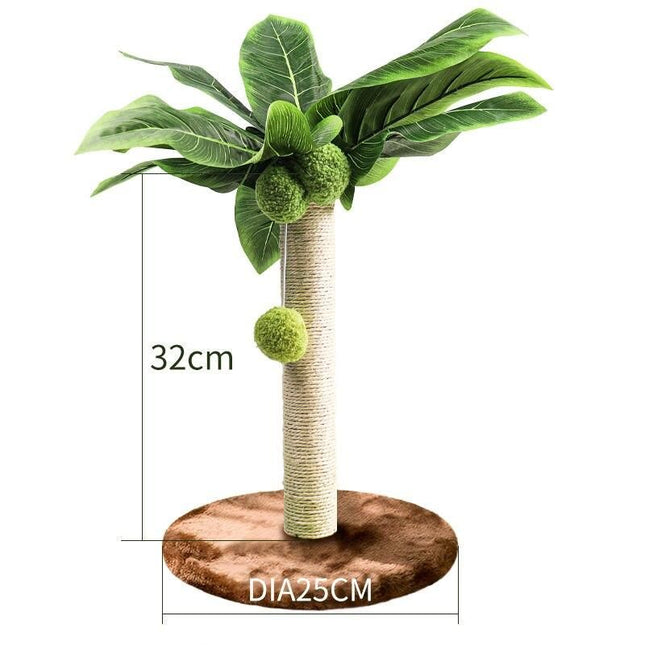 Green Leafy Cat Scratching Post with Sisal Rope and Playful Balls - Wnkrs