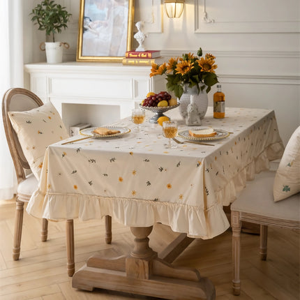 Nappe élégante en coton brodée abricot avec bordure en feuille de lotus