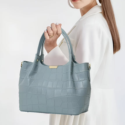 Sac à main élégant en cuir motif crocodile pour femme - Sac panier de grande capacité