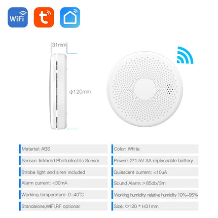 Detector de humo y monóxido de carbono inteligente 2 en 1 con WiFi