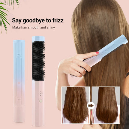 Portable Wireless Hair Styling Brush: Fast-Heating USB Rechargeable Straightener & Curler