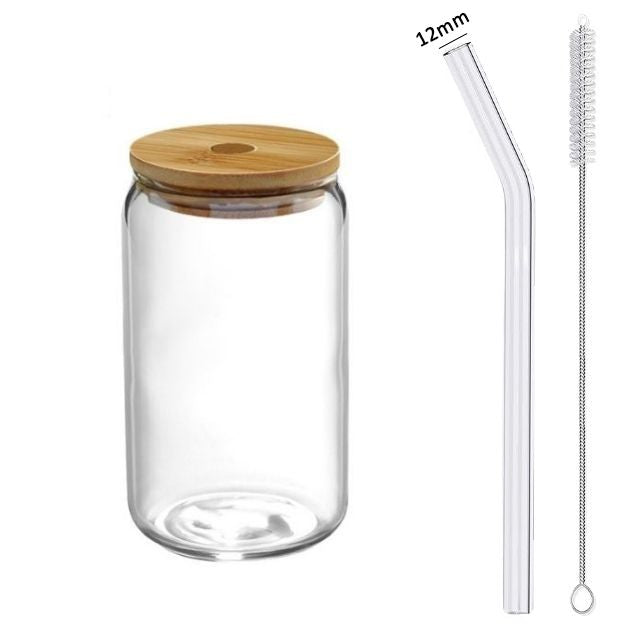 16oz Glass Cup Set with Lid, Straw & Brush