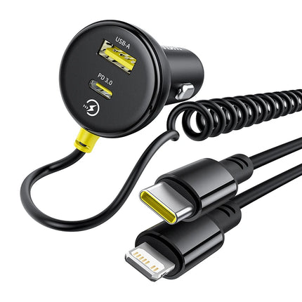 Cargador de coche de 60 W con cable retráctil con resorte