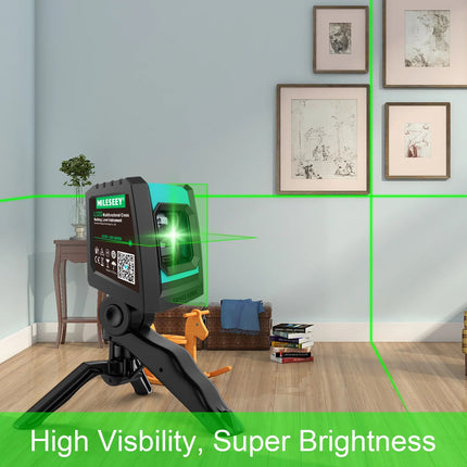 Niveau laser 360° à 2 lignes avec trépied et batterie – Autonivelant, horizontal et vertical