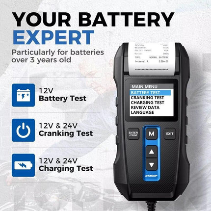 Advanced 12V/24V Digital Battery Tester with Built-in Printer and Multilingual Support - Wnkrs