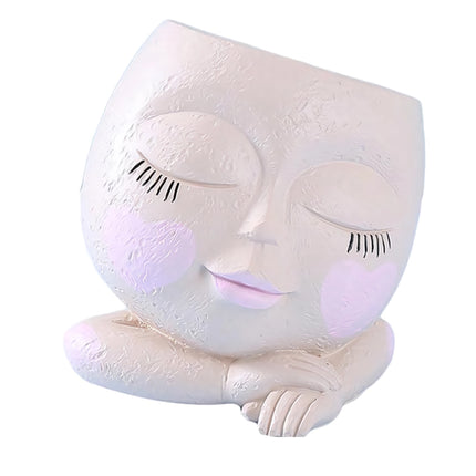 Whimsical Girl Face Resin Flower Pot with Drain Hole