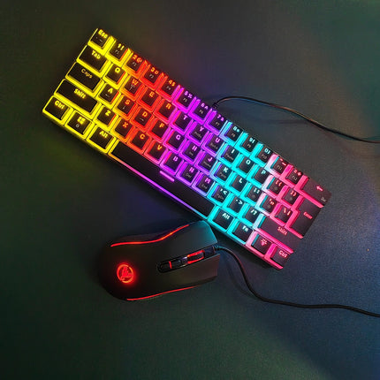 Teclado y ratón mecánicos con cable, iluminación RGB, color negro, ergonómicos, compactos