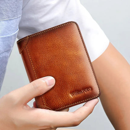 Portefeuille de luxe en cuir véritable pour homme - Petit porte-cartes de haute qualité et porte-monnaie de poche rétro