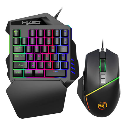 Combo de teclado y mouse para juegos de una mano Teclado USB retroiluminado arcoíris para entusiastas de los juegos