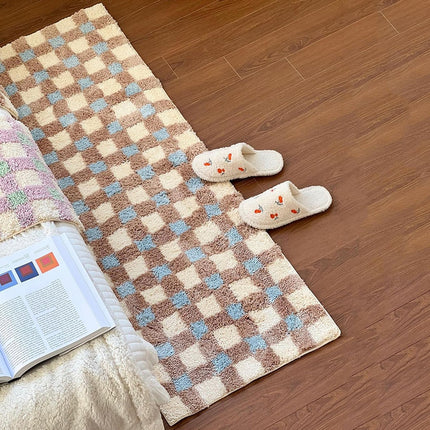 Tapis de sol floqué en peluche à carreaux pour chambre à coucher et au-delà