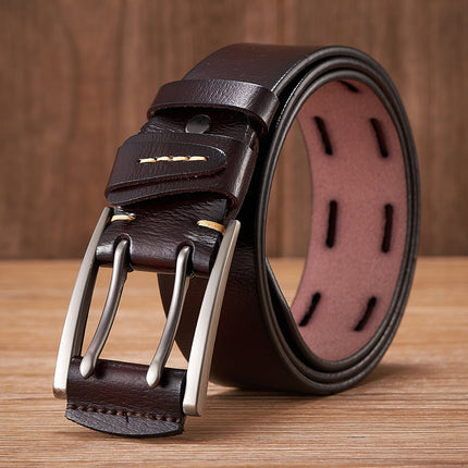 Ceinture en cuir véritable de 4 cm pour homme avec boucle à double ardillon