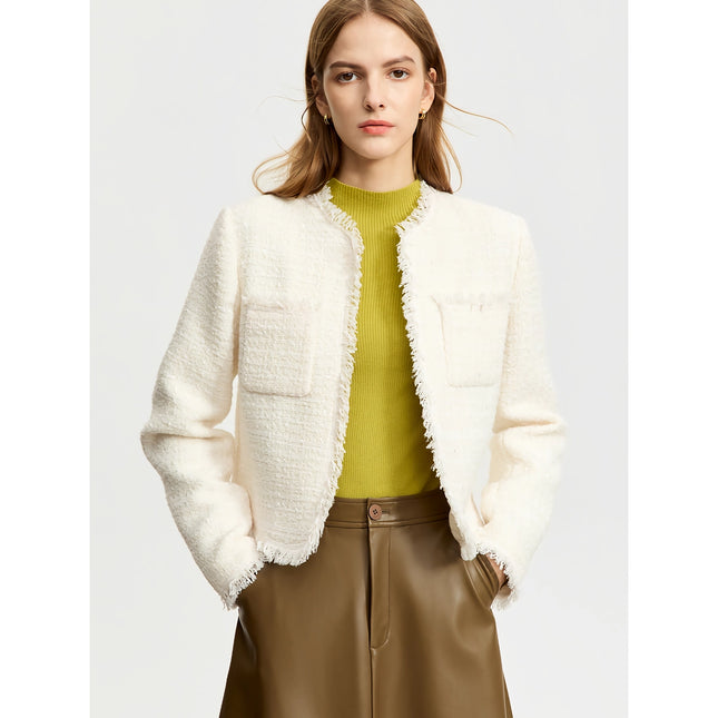 Elegante abrigo corto de lana vintage para mujer