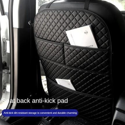 Protector universal de cuero para respaldo de asiento de automóvil con bolsillo organizador y tapete para patadas