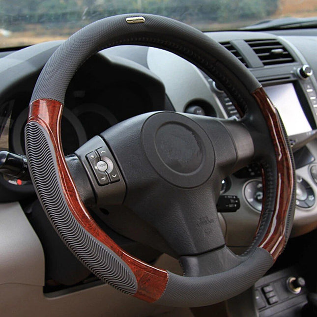 38cm Breathable Imitation Peach Wood Anti-slip Car Steering Wheel Cover - Wnkrs