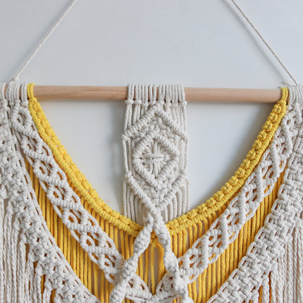 Tapiz colgante de pared de macramé amarillo grande