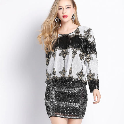 Women's Sequined Ornamental Pattern Blouse - Wnkrs