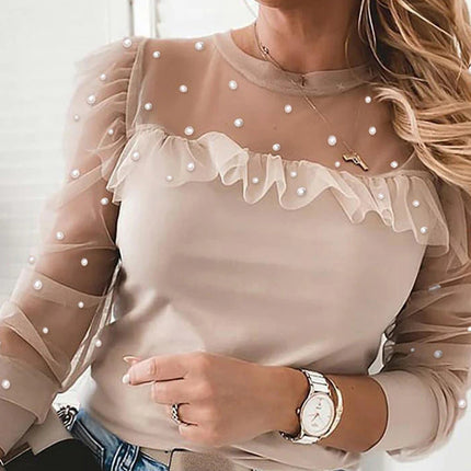 Women's Patchwork Sheer Mesh Blouse - Wnkrs