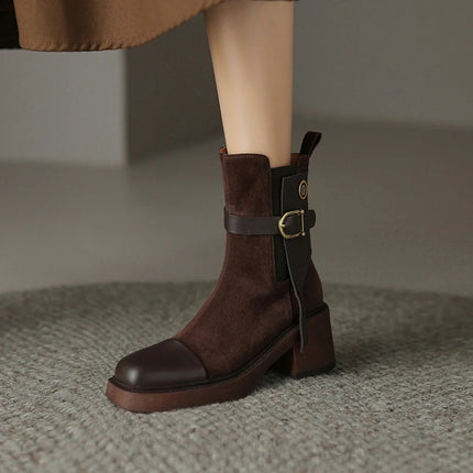 Bottines Chelsea à talons hauts en cuir véritable pour femmes