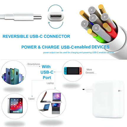 Cargador rápido USB-C de 61 W: adaptador de corriente con cable de carga USB-C PD