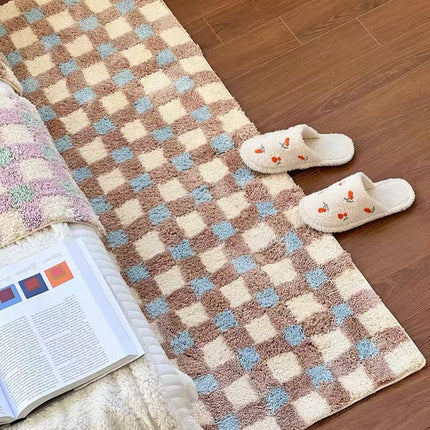 Tapis de sol floqué en peluche à carreaux pour chambre à coucher et au-delà