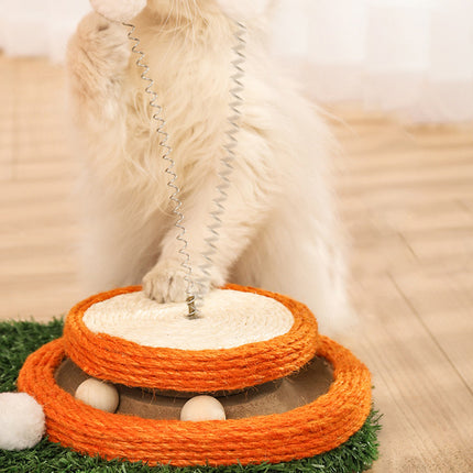 Arbre à chat en corde de sisal avec plateau tournant et jouet pour chat