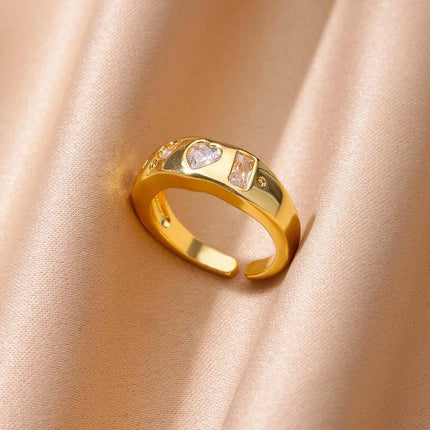 Gold Cubic Zirconia Heart Wedding Band