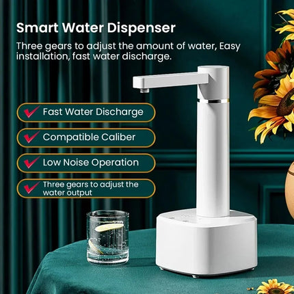 Electric Water Bottle Pump Dispenser 4W - Rechargeable, Adjustable Flow, Desktop Stand