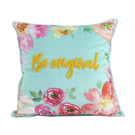 Velvet Embroidered Throw Pillow Printed Cushion Cover - Wnkrs