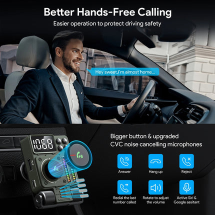 Transmetteur FM Bluetooth 5.3 avec aigus et basses réglables