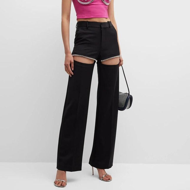 High Waist Spliced Diamond Wide Leg Pants