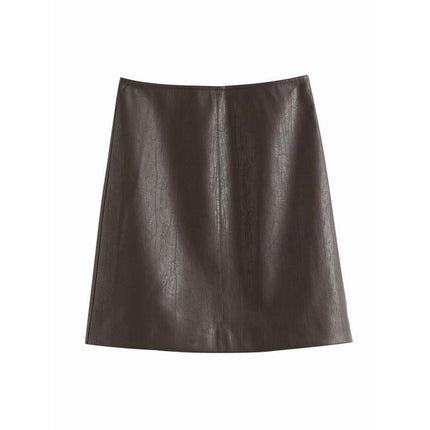 Jupe en cuir marron taille haute pour femme