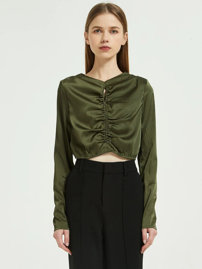 Elegant Green Silk Chiffon Long Sleeve Blouse - Wnkrs
