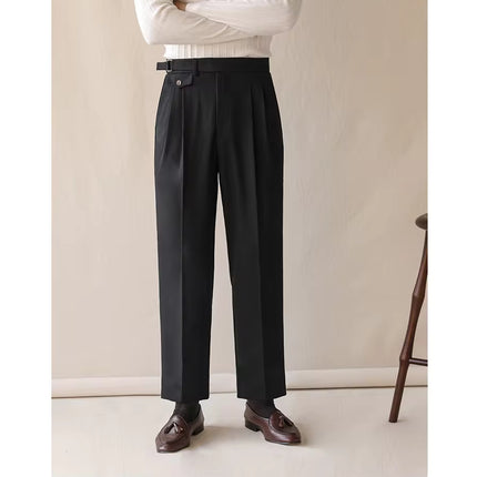 Pantalones de traje de color liso con cintura alta para hombre de otoño