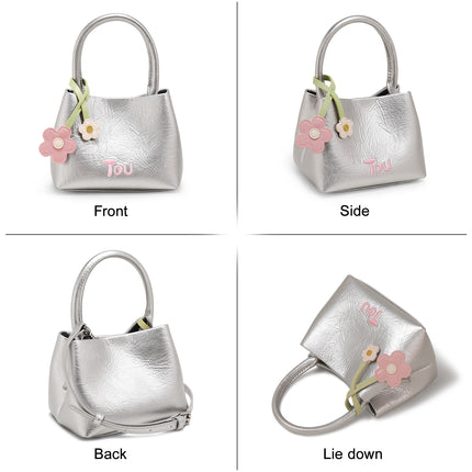 Sac seau en argent avec pendentif fleur pour femme