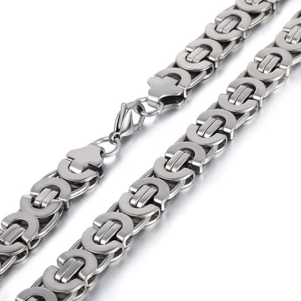 11mm Stainless Steel Flat Byzantine Link Chain Necklace - Wnkrs