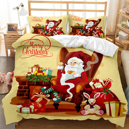 Red Christmas 3D Digital Print Ground Bedding Three-piece Set - Wnkrs