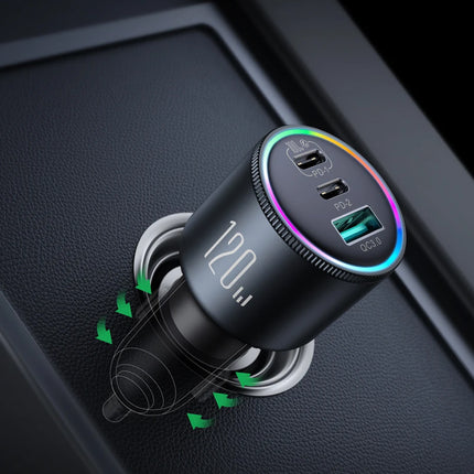 Chargeur de voiture ultra rapide 120 W avec 3 ports