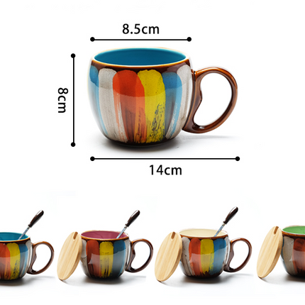 Creative ceramic cup milk cup water cup coffee cup breakfast cup couple cup to cup mug with lid spoon - Wnkrs