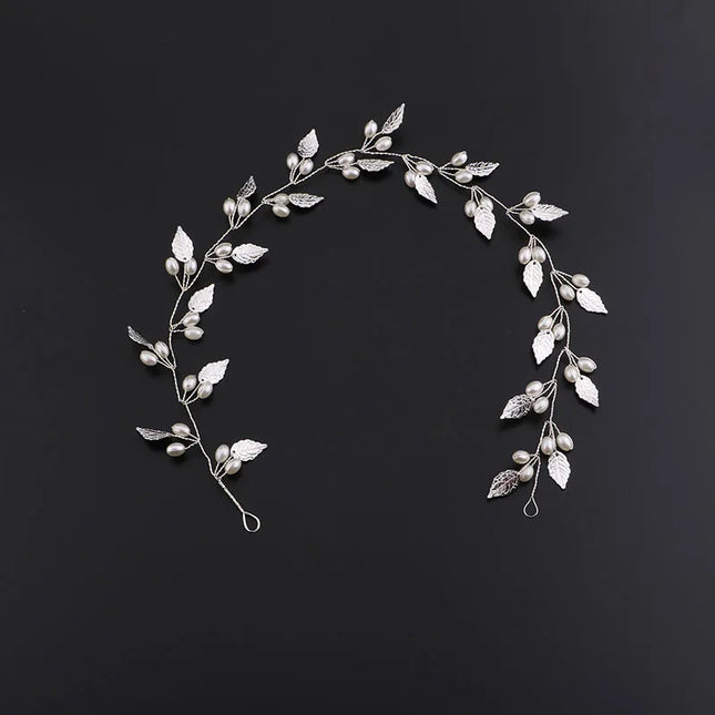 Couronne de serre-tête en forme de fleur et de feuille de perles – Postiche de mariage élégant